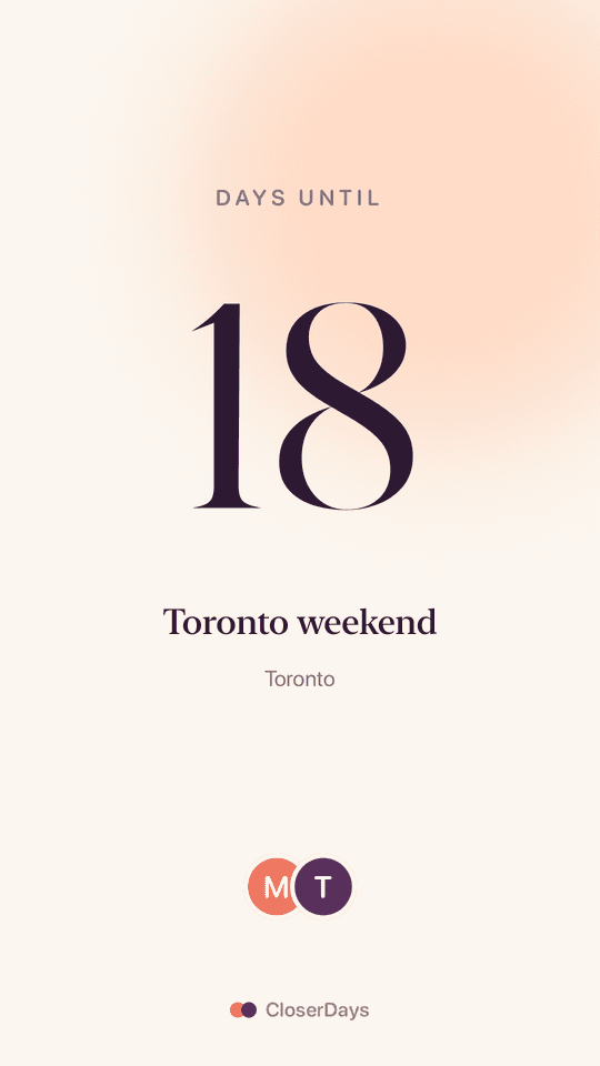 Countdown story design: 18 days until Toronto weekend on warm paper